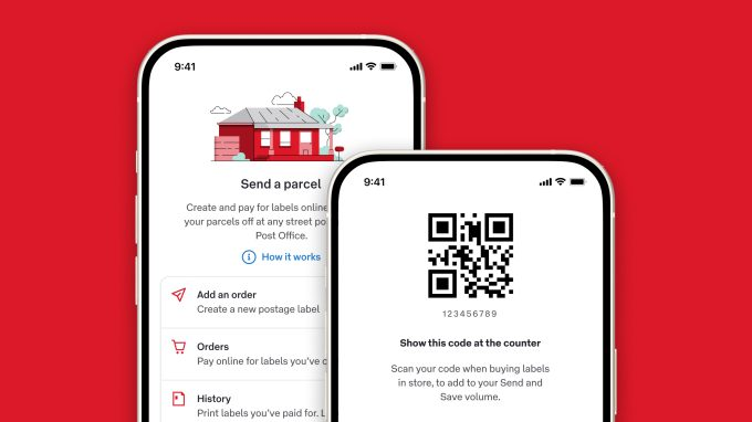 Screenshot of AusPost app on a phone screen showing a collection QR code