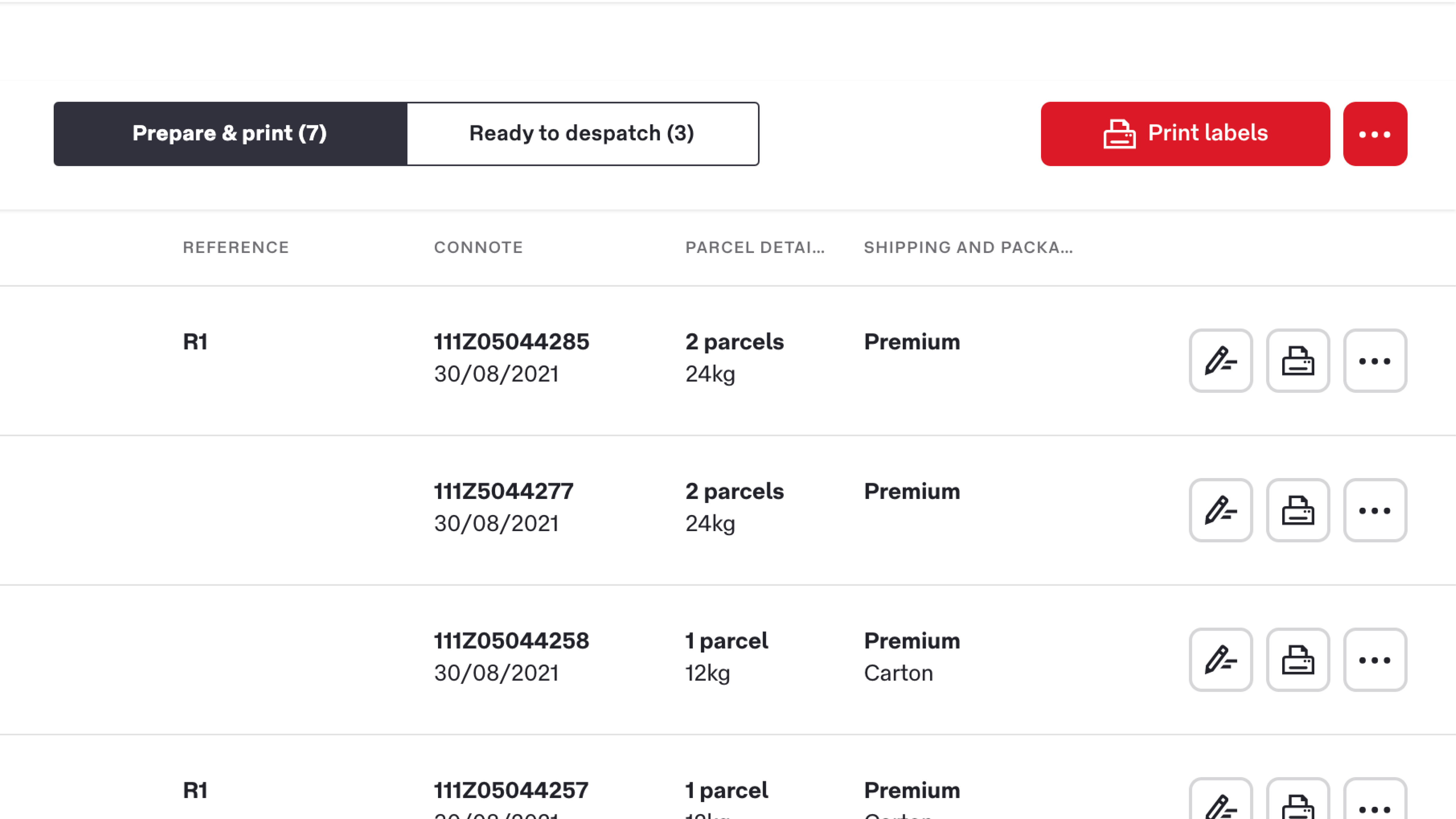screenshot shipment parcel send