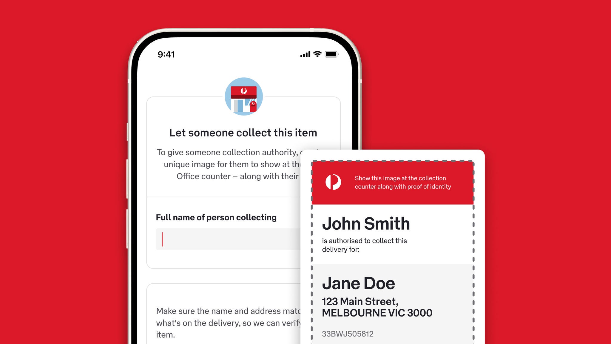 Screenshot of AusPost app on a phone screen showing the option to send a friend