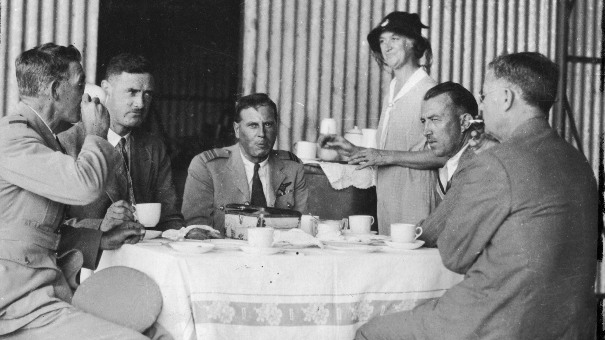photo qantas archival photo black white pilots tea